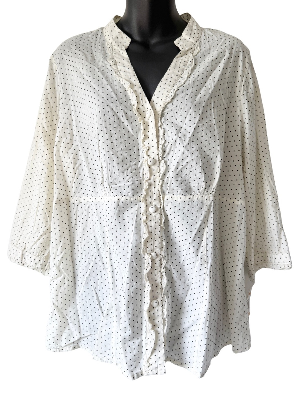 Style & Co Cream Polka Dot Ruffle Button-Front Blouse Womens Plus Size 16W New
